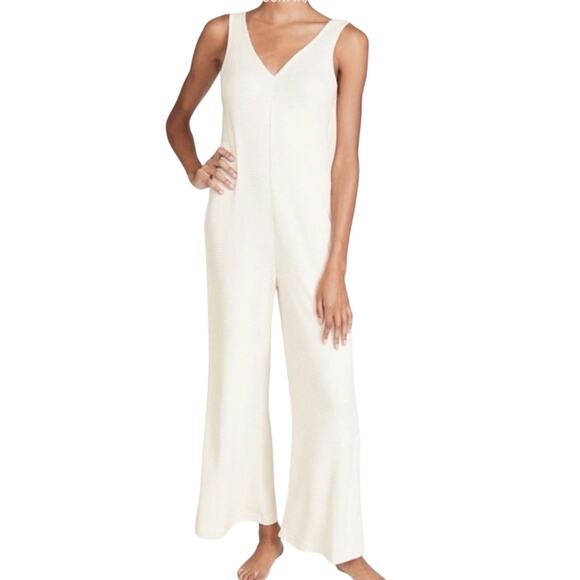 Victoria's Secret Pants - Victoria’s Secret Glow Wide Leg Waffle Knit Jumpsuit Ivory Comfy Size Medium